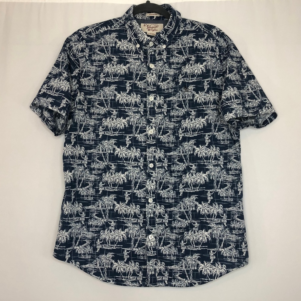 Penguin Blue & White Hawaiian Button Down Shirt